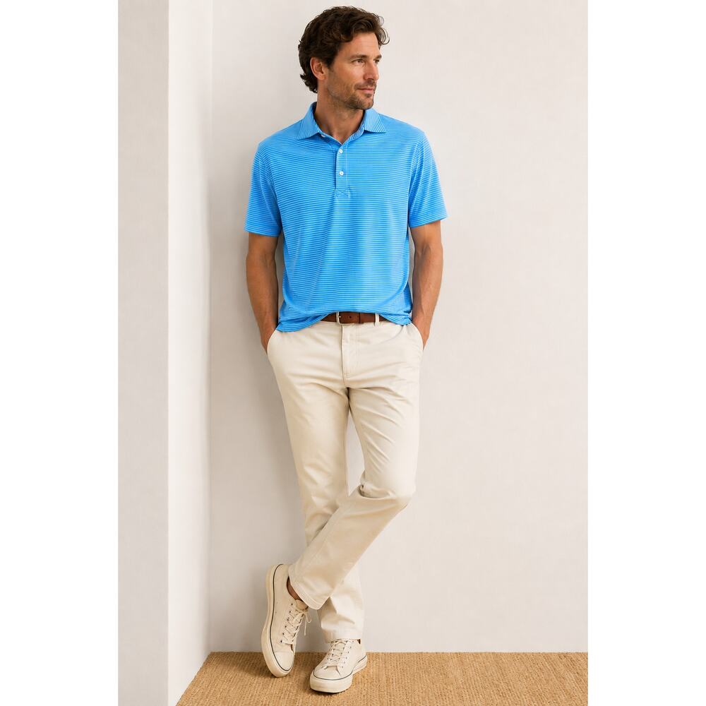 Criquet Performance Polo Shirt Men's Large Blue Pink Preppy Striped Golf Polo